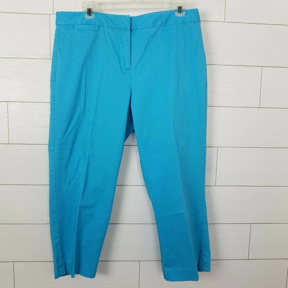 J. Jill Pants Capri Turquoise Blue 12 Slim Stretch Cotton Flat Front Crop 717228 - Picture 4 of 11